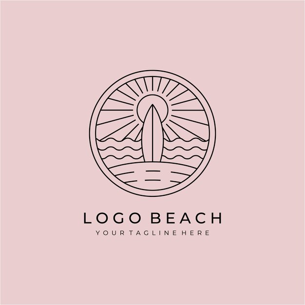 Ocean surf logo línea arte vector ilustración diseño playa logo diseño