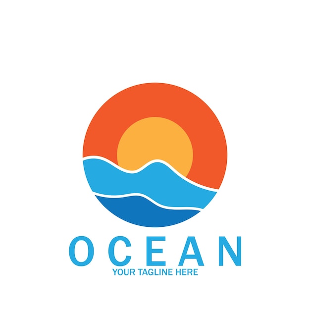 Ocean wave sun vector logo icono vector ilustración plantilla diseño