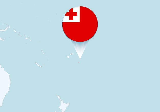 Vector oceanía con el mapa de tonga seleccionado y el icono de la bandera de tonga