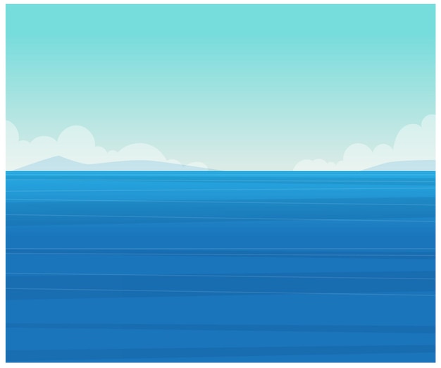 Océano azul con olas y cielo azul con nubes ilustración de stock