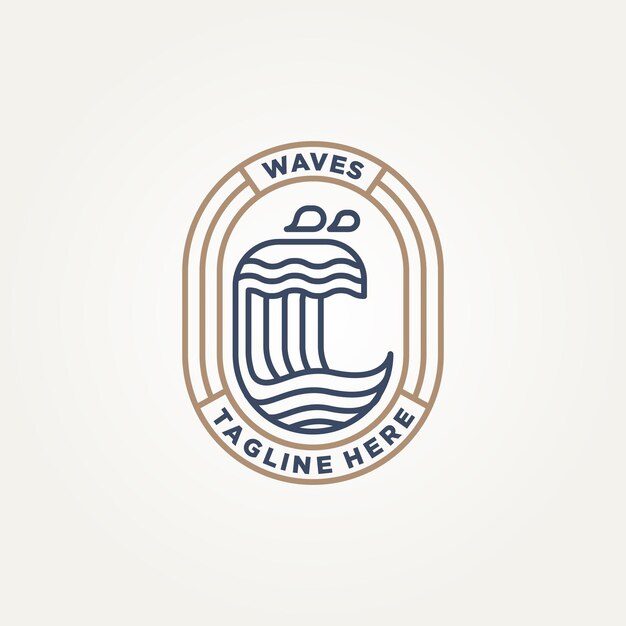 océano mar ola minimalista insignia línea arte logotipo plantilla vector ilustración diseño simple moderno surfista resort hoteles emblema de vacaciones concepto de logotipo