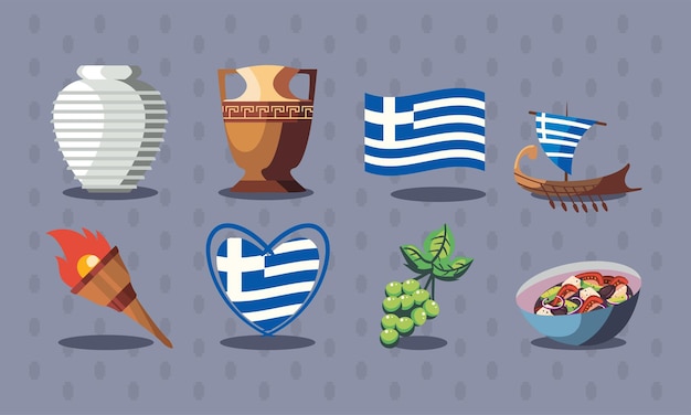 Vector ocho artículos de grecia