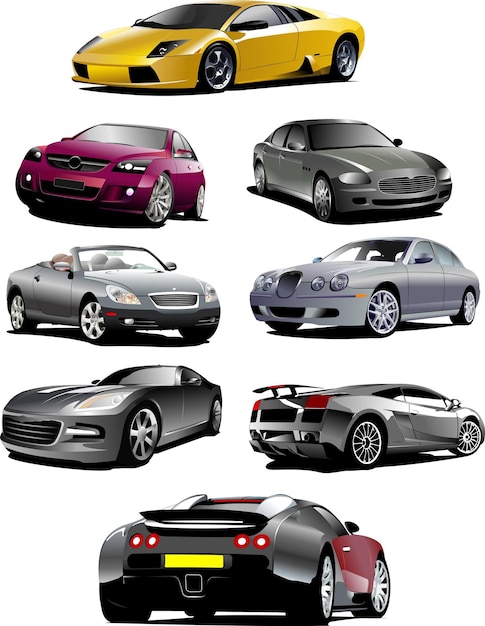 Ocho coches en la carretera Ilustración vectorial