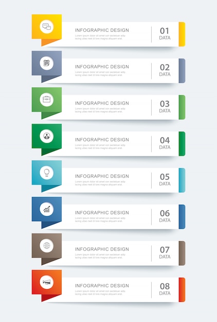 ocho datos infografía ficha plantilla de índice de papel.