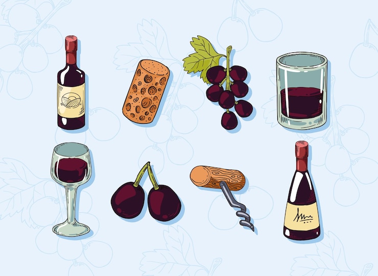 Vector ocho iconos de bebida de vino