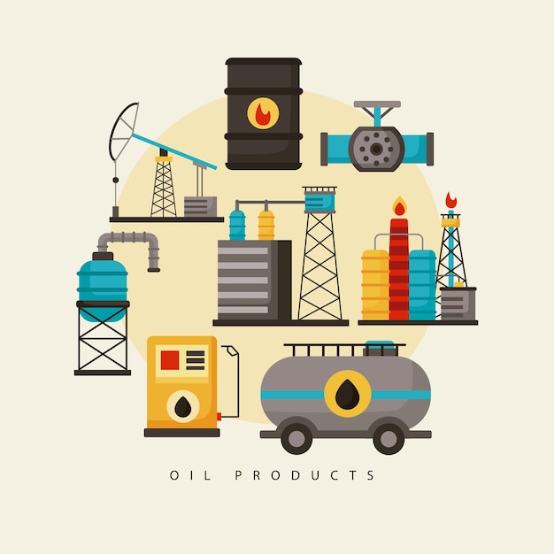 Vector ocho iconos de la industria petrolera