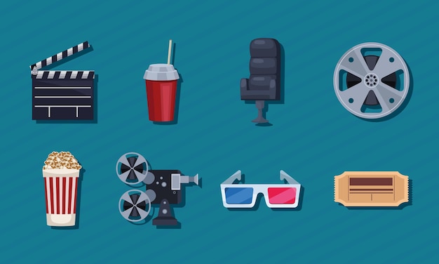 Vector ocho iconos de la película de cine