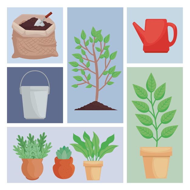 Vector ocho iconos de plantación