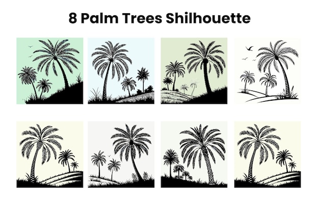 Ocho palmeras con siluetas