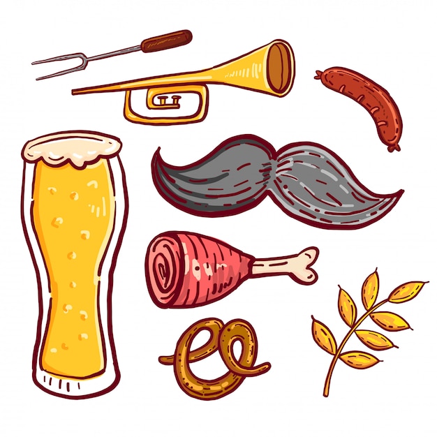 Octoberfest doodle icon en fondo blanco aislado.