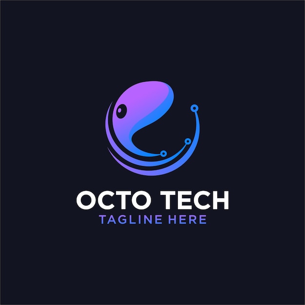 Octopus tech diseño de logotipo tarjeta de visita computadora internet moderno Vector Premium