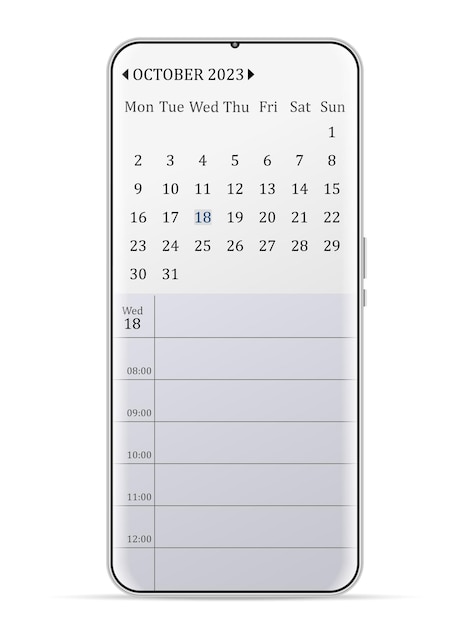 Octubre de 2023 calendario teléfono inteligente