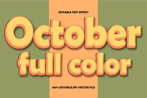 Octubre Efecto de texto editable a todo color Estilo degradado en relieve 3D