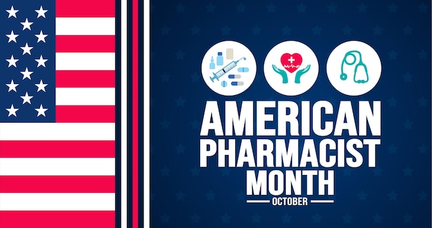 Octubre es el uso de la plantilla de fondo del Mes del Farmacéutico Estadounidense para la tarjeta de cartel de banner de fondo