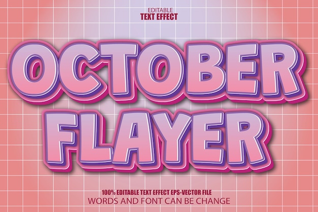 Vector octubre flayer efecto de texto editable estilo de dibujos animados 3d