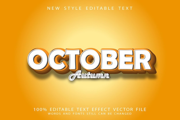 Octubre otoño efecto de texto editable en relieve estilo vintage