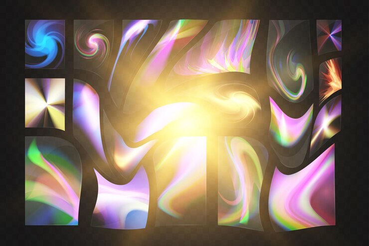 Vector óculos de luz de cristal con efecto de reflexión del arco iris plantilla óptica luces resplandor vidrieras