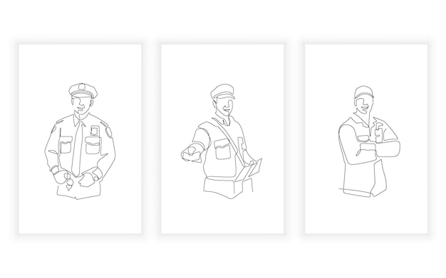 Una ocupación continua de una sola línea de dibujo y un cartero de policía de concepto uniforme