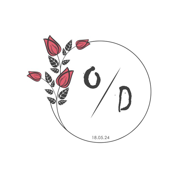 OD monograma inicial algunas rosas círculo de boda con diseño creativo