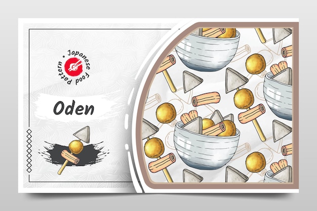 Oden dibujado a mano como patrón de comida japonesa