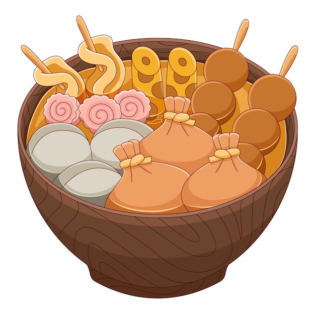 Oden en ilustración de comida japonesa de estilo de diseño plano