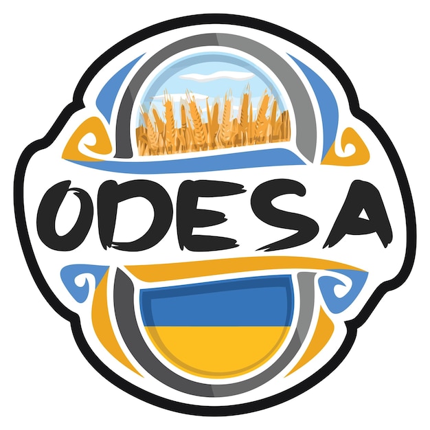 Odesa Ucrania bandera viaje recuerdo pegatina Skyline Landmark Logo insignia sello emblema SVG EPS