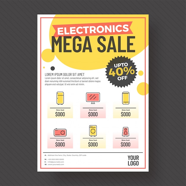 Vector oferta del 40% de la plantilla o flyer de mega venta electrónica.