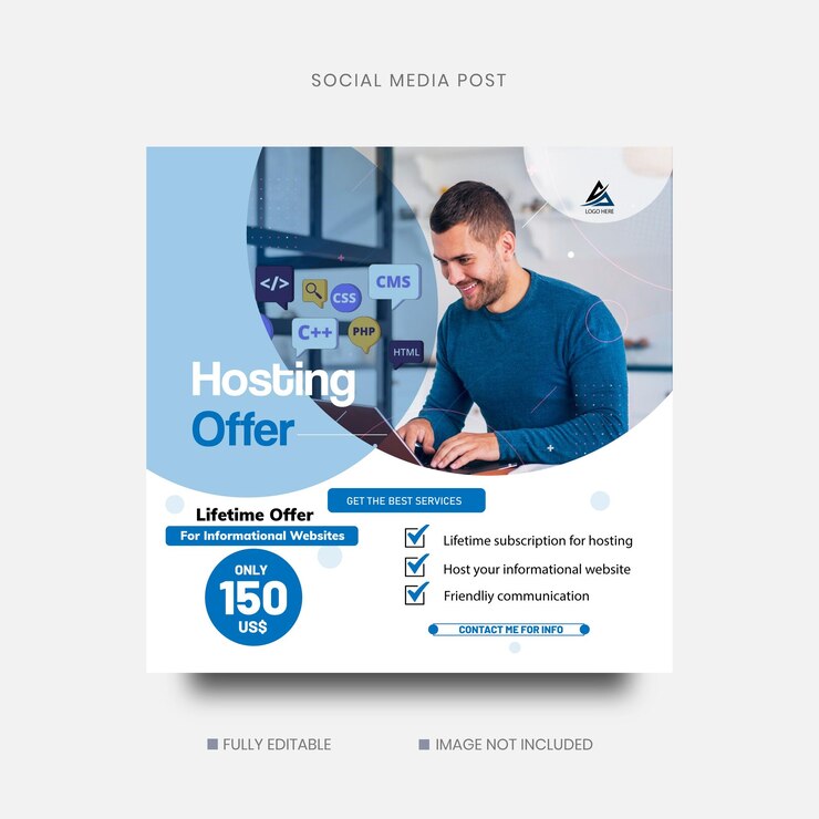 Vector oferta de alojamiento de diseño de publicaciones en redes sociales