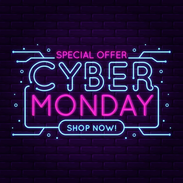 Vector oferta especial de diseño plano cyber monday neon