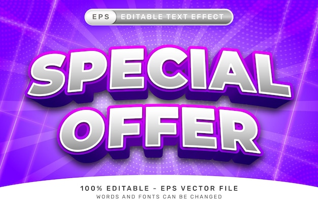 Vector oferta especial de efecto de texto 3d y efecto de texto editable