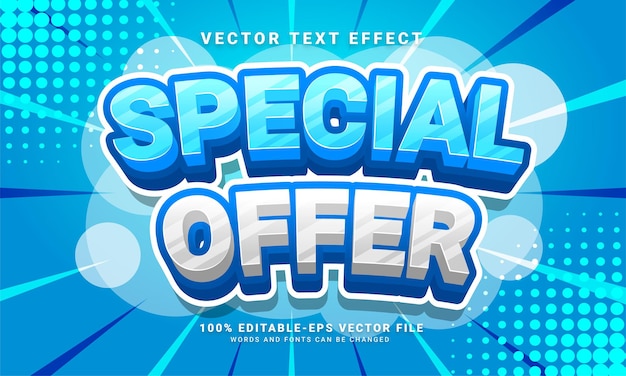 Oferta especial efecto de texto 3D, estilo de texto editable y adecuado para promociones de ventas.
