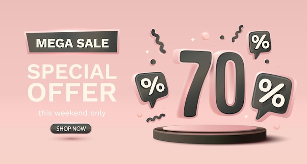 Oferta especial mega venta 70 banner de mercado de economía actual Vector