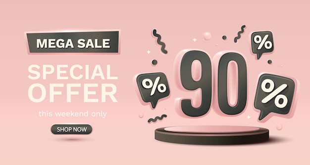 Oferta especial mega venta 90 presente economía mercado banner Vector