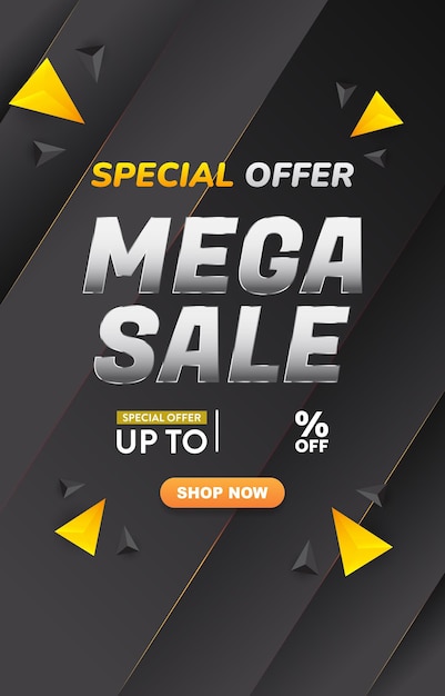 Vector oferta especial de mega venta modelo de descuento banner con espacio de copia para la venta de productos con diseño de fondo negro con gradiente abstracto 005