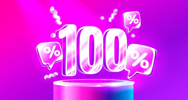 Oferta especial de mega venta Neon 100 fuera de venta banner Promoción de tablero de anuncios Vector
