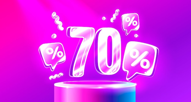 Oferta especial de mega venta Neon 70 banner de descuento Promoción de tablero de anuncios Vector