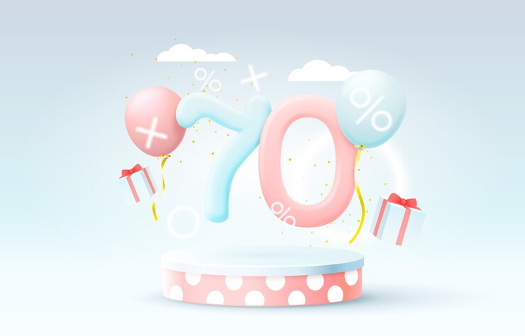 Vector oferta especial de mega venta podio de escenario por ciento 70 escena de podio de escenario con fondo de elemento de decoración de premios