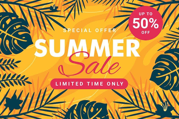 Oferta especial plantilla de banner de venta de verano con hoja y fondo fluido premium Vector