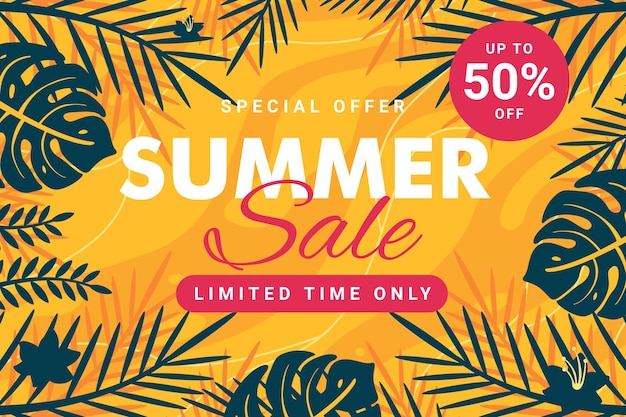 Vector oferta especial plantilla de banner de venta de verano con hoja y fondo fluido premium vector