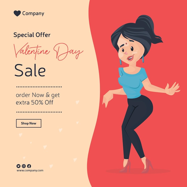 Oferta especial de san valentín diseño de banner de venta con chica