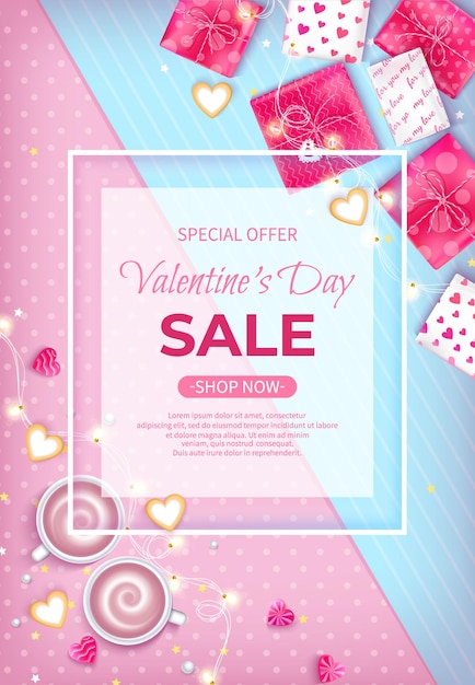 Oferta especial de venta del día de san valentín descuento volante gran venta estacional banner web vertical fondo