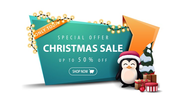 Vector oferta especial, venta de navidad, hasta 50% de descuento