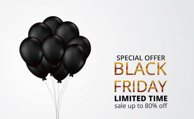 Oferta especial venta de viernes negro con ilustración 3D globo de helio volador