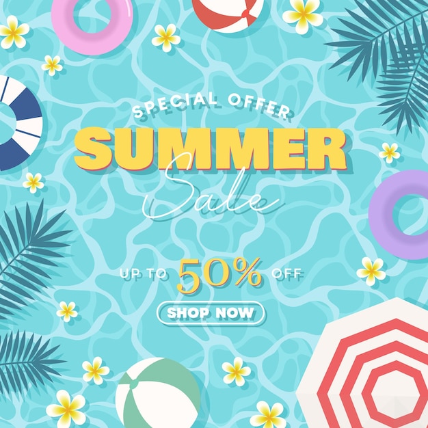 Oferta especial de verano con artículos de piscina de verano para la promoción en las redes sociales y el evento de compras