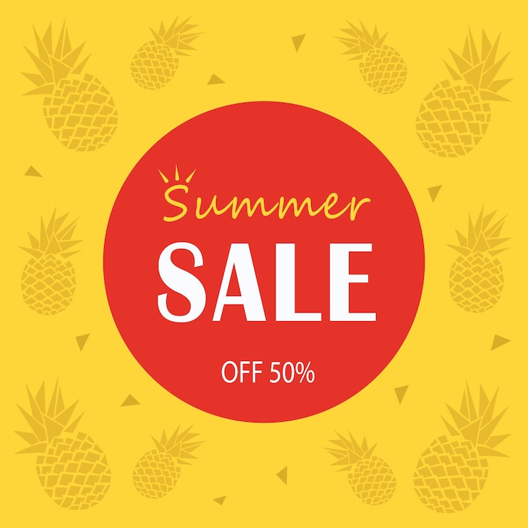 Vector oferta especial de verano con una etiqueta dibujada en amarillo y rojo de piña