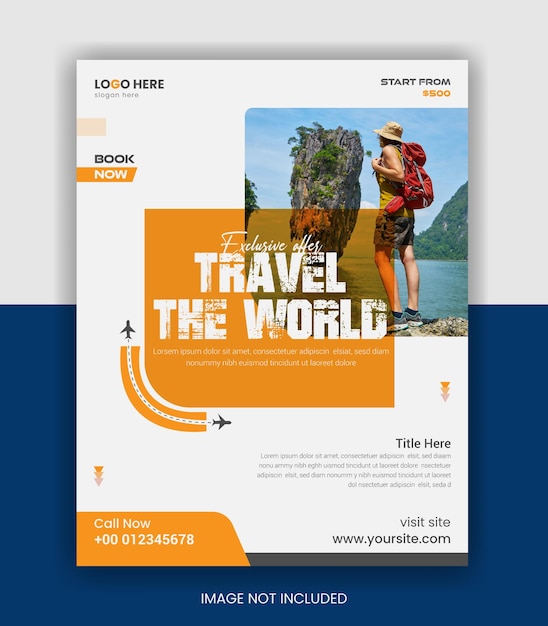 Oferta exclusiva de la Agencia de Viajes pancarta de flyer y diseño de plantillas de viajes en las redes sociales