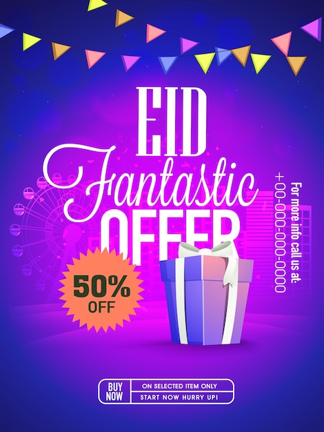 Vector oferta fantástica de eid venta de venta de panfletos venta de pancartas venta de volante 50 de descuento venta brillante fondo para la celebración del festival de la comunidad musulmana