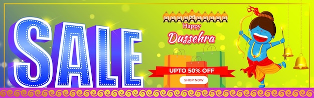 Oferta de festival indio de banner de venta de vector Dussehra