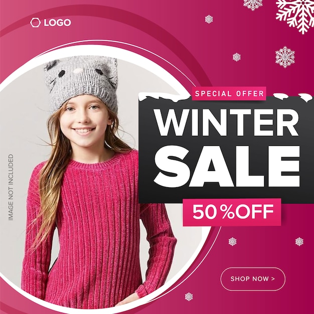 Vector oferta de invierno 50% de descuento en plantilla de banner