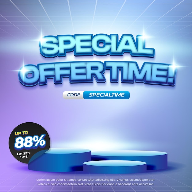 Oferta premium de tiempo de venta descuento promocional con vitrina cuadrada de gradiente azul púrpura Banner